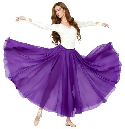 Baisdan Donna Gonna in Chiffon per Danza del Ventre, Gonne Flamenco a Cerchio Completo per Costumi di Halloween, Carnevale Spettacoli, Viola., Taglia Unica