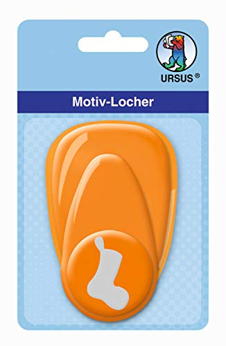 URSUS Motif Punch Made of Plastic, Medium, Sock, Approx. 25.4 mm, Easy to use Thanks to Lever Function and Practical catching Device, Orange, 25,4 mm