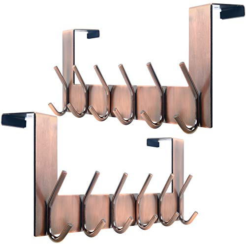 WEBI Over The Door Hooks for Hanging,Over Door Hanger Coat Rack Over The Door Towel Rack for Clothes,Towels,Hats,Antique Copper,2 Packs