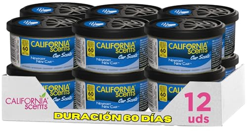 California Scents Ambientador de Coche con Fragancia, Olor y Esencias a Newport New Car, Olor a Aroma de Coche Nuevo, Pack de 12 Latas, 1 Unidad (Paquete de 12)