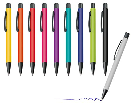 sin4sey 10er Set Kugelschreiber matt - klassischer Kuli in lebendigen Trendfarben (Farben-Mix)