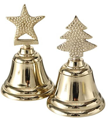 CasaJame Metall Tischglocke 2er Set, Gold, Aluminium, Stern & Weihnachtsbaum, H11cm D7cm, Glänzende Dekorative Glocken für Weihnachten