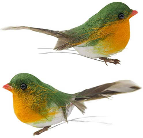 Casoter Handmade Simulated Robin Bird for Home Furnishings, Small Bird Ornaments Decoration Indoor Outdoor Garden, 2 Pack