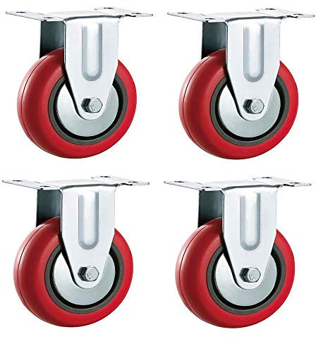 ZHAOZHAO Ruedas Fijas de Poliuretano, Muebles de Servicio Pesado de Pu Rojo, Aparato Exi25C Equipo Ruedas/125Mm
