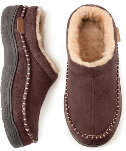 Zigzagger Men's Slip On Moccasin Slippers, Indoor/Outdoor Warm Fuzzy Comfy House Shoes, Fluffy Wide Loafer Slippers,Coffee, 10.5 D(M) US