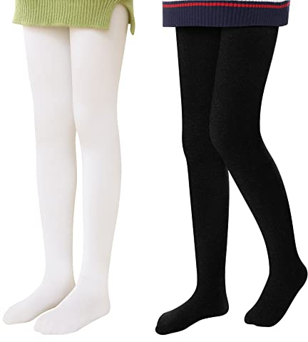 L&K-II Collant Termico Ragazze Bambini Collant con Fodera Interna Inverno Caldo Coprente Senza Cuciture Treggings A Vita Alta Multicolore 4611 nero+bianco 122-128