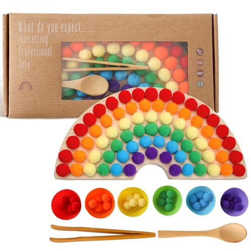 OESSUF Juegos de Tablero de Madera con Perlas, Juegos de Clasificación y Combinación de Colores del Arco Iris para Niños y Niñas Mayores de 3 Años, Juguetes Educativos Montessori