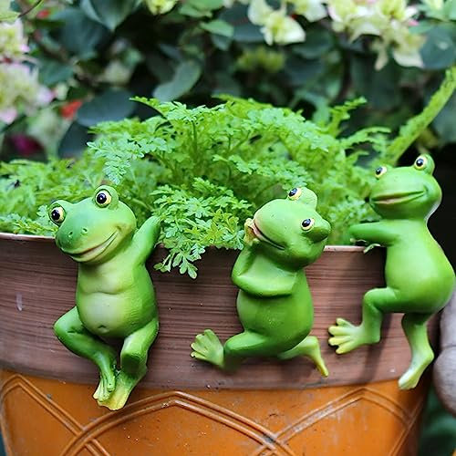 3 Stück Hängende Frösche Miniteich Deko Set für Teich Schüssel Mini Pond Patio Teich Zink Wannen Pflanze Schüssel Garten Balkon Haus Garten Topf Dekor