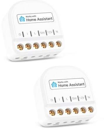 Refoss Smart Relais Schalter mit Strommessung Kompatibel mit Home Assistant Mini WLAN Smart Lichtschalter mit Leistungsmessung 1 Gang Kabelloser Schalter Kein Hub Erforderlich 2 Stück