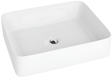 LAVITA Aufsatzwaschtisch Luneza Grande Aufsatzwaschbecken Rechteckig Waschbecken Ohne Überlauf und Hahnloch Aus hochwertigem Porzellan Waschtisch Badkeramik Waschplatz 51,5x41x14 cm Weiß Glanz