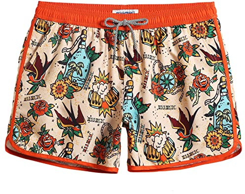 MaaMgic Mens 5 Short 70s 80s 90s Vintage Swim Trunks Quick Dry Bathing Suits Swimming Shorts Swimsuits Board Shorts,New Vintage Flower Beer Swallow Palm 4.5,M