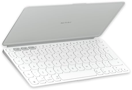 Logitech Keys-To-Go 2 Portable Wireless iPad Keyboard With Built-in Cover, Slim, Compact Wireless Keyboard for iPad, iPhone, Mac, Apple TV, Easily Switch Between Devices, QWERTY UK Layout - Pale Grey