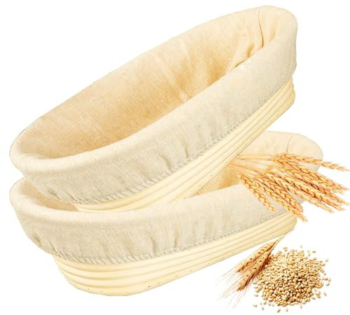 DeJivsin 2pcs cestino lievitazione pane, 25 cm ovali per la cestini lievitazione pane, cestino per il pane in rattan sostenibile, per la cottura del pane, accessori per la cottura del pane