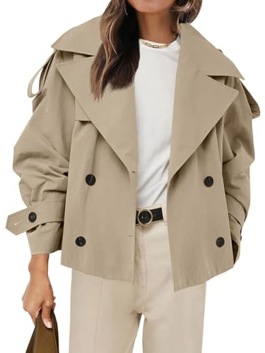 Tankaneo Womens Cropped Trench Coat Casual Double Breasted Short Jacket Fall Fashion Outerwear with Belt