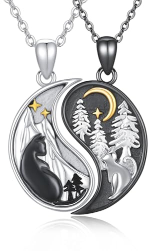OHAYOO Yin och Yang-halsband i 925 sterlingsilver, Yin/Yang-hänge på kedja, partnerkedja för henne och honom, smycken, presenter för kvinnor, män och par, Standard, Sterlingsilver, Ingen ädelsten