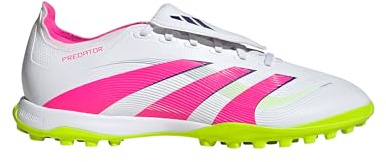 adidas Predator League Unisex Botas de Fútbol con Lengüeta Plegable para Césped Artificial, blanco, rosa, 42 2/3 EU
