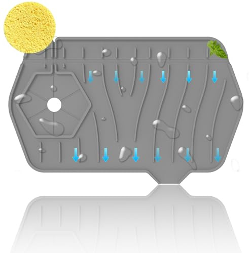 Mini sink splash guard 9.6” Dual – Sided Small Faucet Splash & Drain Mat Durable & Multifunctional faucet handle drip catcher tray for Kitchens and Bathroom Sinks (Gray)