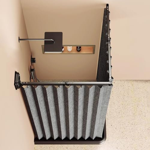 SONGMIKY Barra de Cortina de Ducha Plegable de Pared, Ventosas Barra para Cortina de Ducha Sin Taladro, Barra Tensora Expandible, Barra de Cortina para Puerta, Cocina(Style 3,5-Fold 200x200cm)