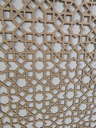 Träskiva dekorativ panel, väggskiljevägg, kylarskyddsgaller, möbeldekoration, laserskuren från 3 mm tjock MDF-skiva (storlek 1200 mm x 620 mm) arabiskt mönster (006C). Tillverkad i Storbritannien