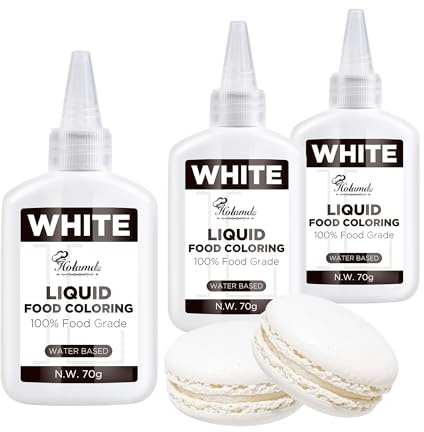 Lebensmittelfarbe Flüssige Weiß (70gx3) - Flüssige Food Coloring Set, Hochkonzentrierte Lebensmittelfarbe für Kuchen Backen, Macaron, Kekse, Kuchendekoration, DIY Seifen, Schleim und Getränke
