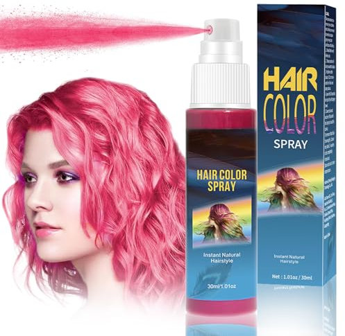 Temporary Hair Colour Spray, Blue Color Hairspray, Washable One Time Temporary Hair Dye Spray Instant Styling for Boys,Girls Adults Party Fancy Dress Cosplay Christmas Halloween (Pink, 30ML)