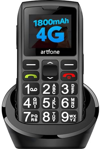 artfone Cellulare 4G per anziani senza contratto, doppia SIM con pulsante di emergenza | tasti grandi | batteria da 1800 mAh lunga standby | USB-C | cellulare con tasti grandi con stazione di ricarica