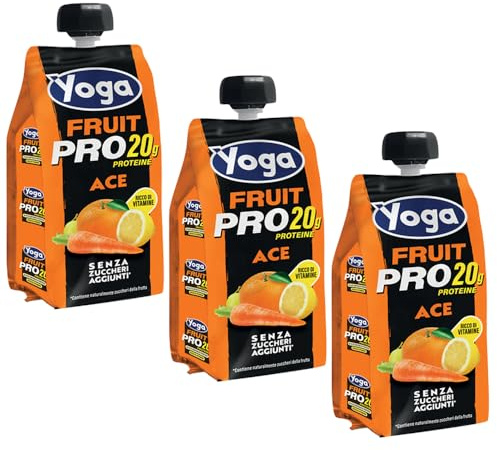 Yoga Fruit Pro 20g ACE Senza Zuccheri Aggiunti ad Alto Contenuto Proteico, Senza Glutine | 250ml x3