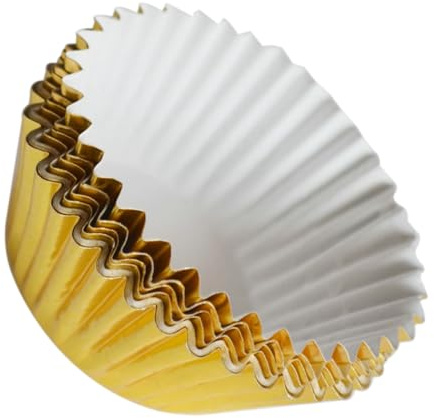 MUELODSIC 100 Piezas Moldes de Aluminio para Cupcakes Dorados para Hornear Magdalenas Mini Moldes Resistentes para Pasteles y Muffins para Fiestas y Celebraciones
