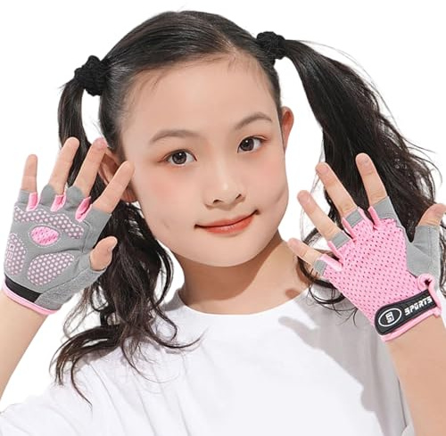 Uqezagpa Guantes de ciclismo para niños, resistentes al sudor, cómodos, guantes de medio dedo para niños, ciclismo, patineta, patineta, deportes al aire libre