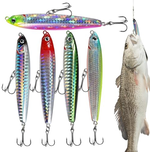 Yaztauho Leurre Crayon De Pêche - Leurre Crayon Vairon 5 Couleurs Appât Dur | Hameçons Longue Portée pour Bass Lac Rivière Eau Salée Eau Douce Étang Nuit Bateau Berge Kayak Pêcheurs