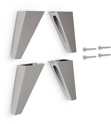 Poliplast - Set da 4 Piedini, Design inclinato quadro per Armadio e Soggiorno, Articolo 737, Verniciato a mano, Colore Alluminio