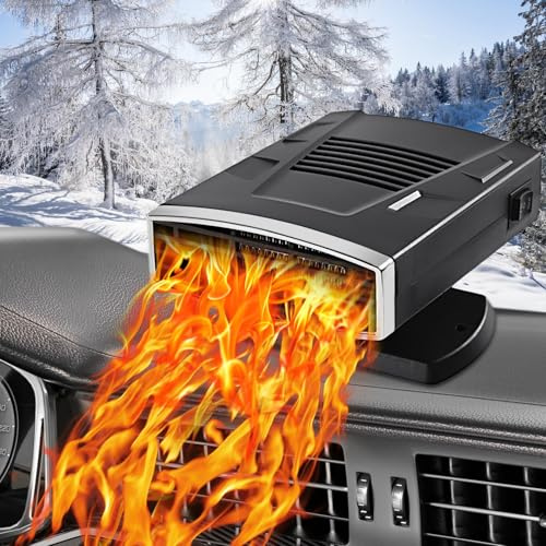 KQLHLHDYZ 12 V 200 W tragbare Auto-Heizung, Auto-Windschutzscheiben-Defogger, 2-in-1 Heizung & Kühlung, Abtau-Defogger mit 360° drehbarer Basis und Zigarettenanzünder-Stecker für alle 12 V Auto