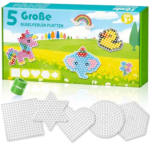 Lot de 5 plaques de perles à repasser pour perles de 10 mm - Grandes plaques transparentes de différentes formes pour les tout-petits et les débutants - Kit de bricolage créatif pour jouets de