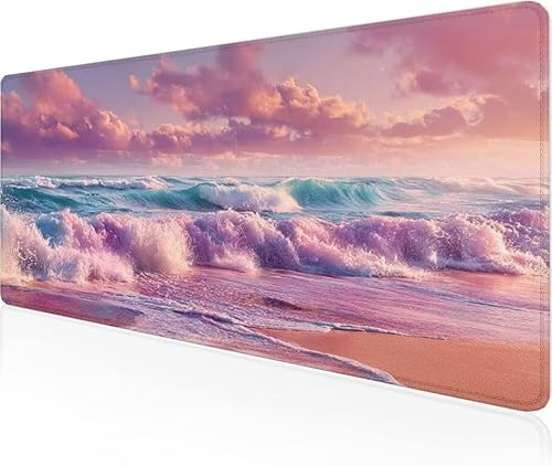 Musmatta rosa spelmusmatta hav stor skrivbordsmatta 1 000 x 400 x 3 mm, arbete från hem väsentligheter halkfri gummibas specialstruktur vattentålig yta slitstark för kontor PC, bärbar dator Y1-825