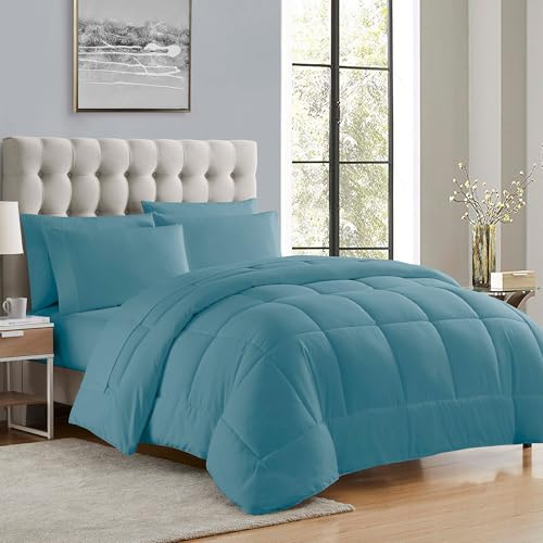 Sweet Home Collection Ultra Soft Down Alternative Set & Luxurious Bed Sheets, Polyester, Misty Blue, Twin