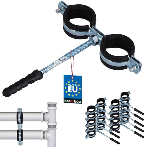 KOTARBAU® 10 st. Rörsvep Med Gummi - Rörklammer - Galvaniserat Stål - 1 - Dubbel - Rörklämmor - Svart - Skruvrörsklämmor - Ljuddämpande Rörfäste - Vibrationsdämpande Rörklämma - med Plugg