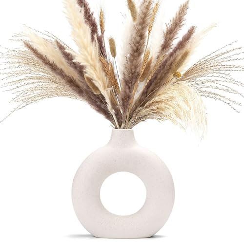CEMABT Vasen für Pampasgras, handgemachte Vase, getrocknete Blumen, Keramik, Weiß, Handwerkliche Ornamente für die Dekoration des Bürohauses, Vasenset (M, Beige)