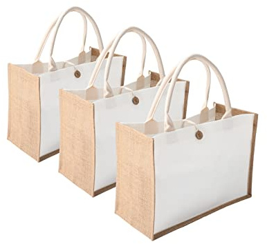 MEIANJUN Jute Burlap Tote Bag - Gift Wrap Canvas Front Bag, Convenient Decor for Travel, Arts & Crafts DIY (14.5*10.7*6.5cm, 3pcs)