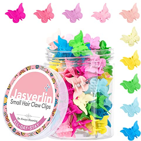 JASVERLIN Butterfly Hair Clips, Assorted Color Plastic Mini Cute Hair Clip for 90s Girls Women Kids Butterflies Y2K Festival Accessories 50pcs 10 Colors with Organizer (Solid Color)
