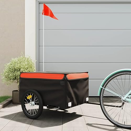 ZEYUAN Remolque de Carga para Bicicleta Hierro Negro y Naranja 45 kg, Remolque Bici Perro, Remolque Bicicleta De Carga - 94082