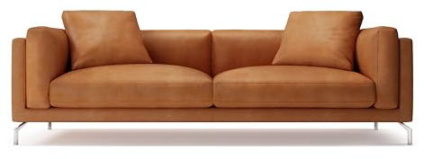 Valencia Zadar 92” Wide Cognac Tan Brown Full Leather Sofa | Italian Nappa 11000 Leather Cloud Couch with 2 Pillows for Living Room Furniture | Mid Century Modern Couch | Pet Friendly Leather Couch