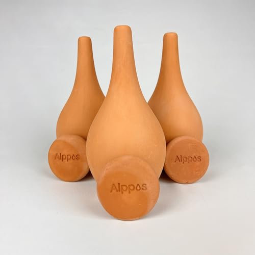 3 Oyas à Planter en Terre Cuite de 400 ml - Ideale pour Petit Pot - avec Couvercle - Arrosage Automatique et Ecologique pour Plante d'Intérieur et d'Extérieur - Autonomie d'Environ 1 Semaine - Ollas