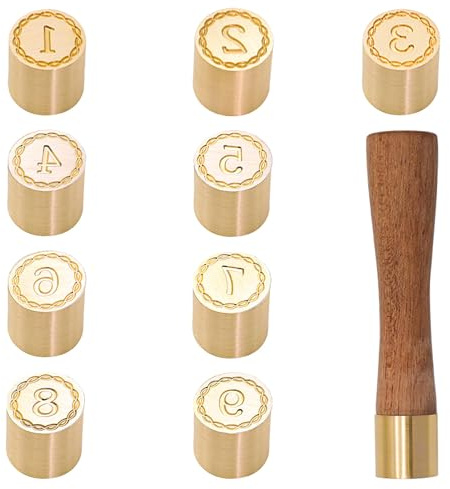 Number Wax Seal Stamp Set - 9Pcs Mini Arabic Numeral 1-9 Sealing Wax Stamps,0.59 inch/15mm Brass Head Stamp for Envelope Letters, Handmade Ideas,Glass Bottle Seals