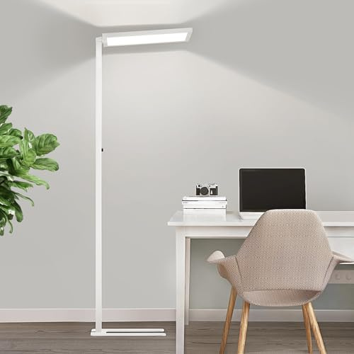 MEILEKE 80 LED Floor Lamp Modern, 7500LM Dimmable Eye-Care Tall Reading Light, 100W Full Spectrum Dual Light Source Standing Piano Lamp 4000K Bright Lighting for Office, Home - White