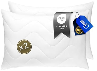 FAM' Home luxuriöses Kissen 60x70 2er Set – Kopfpolster Volumenfüllung (820 g) - ergonomische weiße Schlafkissen - Leichte Pflege - Allergiker Kopfkissen 60 x 70 cm Waschbar bis 95 °C - Atmungsaktiv