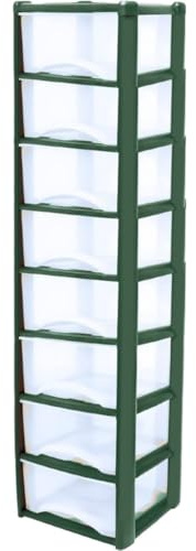 Neat. 8 Plastic Storage Drawers Unit with See-Through Drawers, Compact Vertical Design – Durable Plastic, Ideal for Organizing Office Crafts, and Household Items, 160cm x L39cm x W39cm -Dark Green