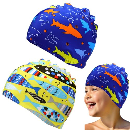 EUYKQNOI 2 Pièces Bonnet de Bain Enfant,Bonnet Bain Enfant,Bonnet de Bain,Bonnet Piscine Enfant,Bonnet de Bain Fille,Bonnet de Bain Dessin animé étudiant pour Enfants