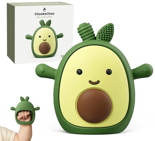 ChooKaChoo Baby Teething Toy Silicone Avocado Teething Mitten for Babies Over 3 Months Anti Dropping Wrist Hand Teethers Baby Chew Toys for Sucking Needs, BPA Free (Patent Pending)