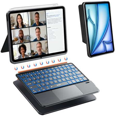 WIWU iPad Case with Keyboard 11 Inch A16 11th 10th Gen 3 in 1 Magnetic Detachable Keyboard Case Adjustable Stand Backlit Keys with Touchpad (BLACK, For iPad 11/10/Air 5/4/11(M2/M3) Pro 11 4/3/2/1)