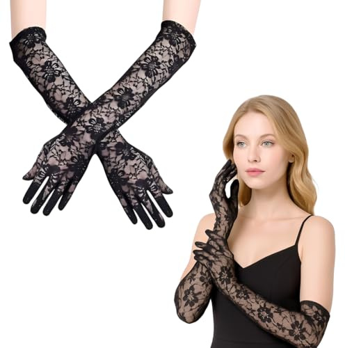 JYNVO Gants Longs en Dentelle Vintage pour Femmes, Gants de Mariée, Gants en Dentelle des Années 1920 pour Fête de Mariage, Bal de Fin D'année, Halloween, Cosplay
